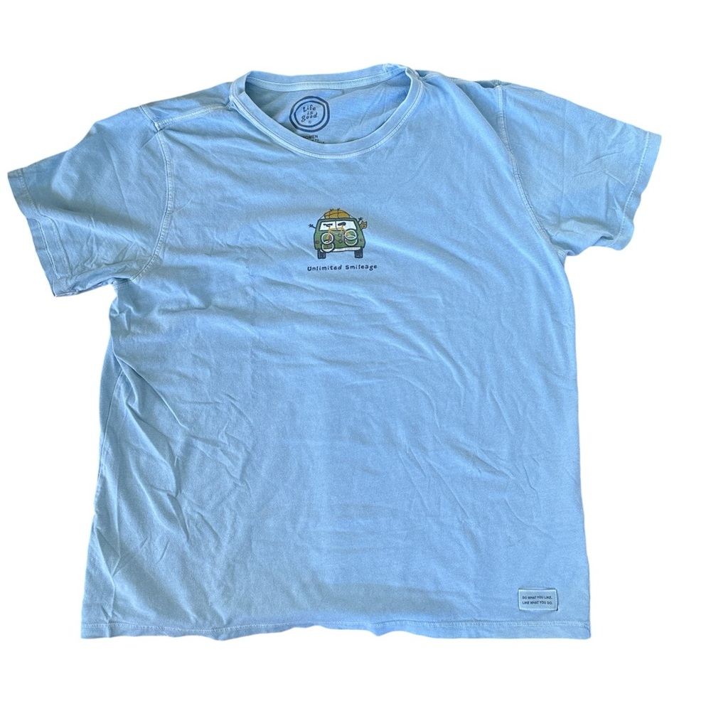 Life is Good Women’s Sz L Unlimited Smileage T-Shirt Lt Blue Good used condition